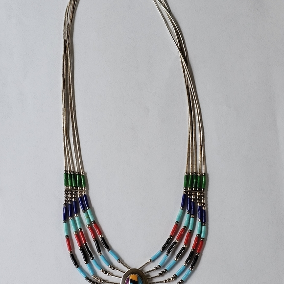 Native American Designer Liquid Sterling Silver & Gemstone Beaded Necklace! - Picture 5 of 5